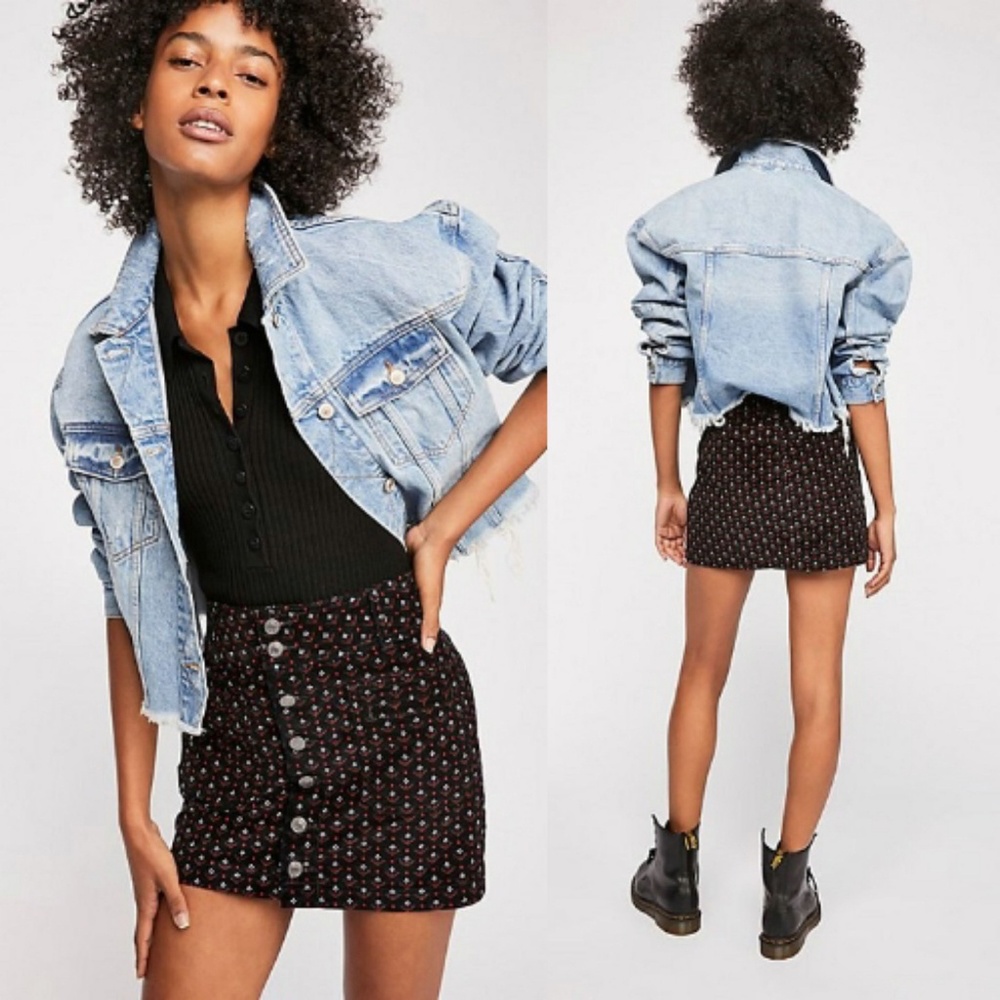 NWT Free People Joanie Printed Cord Skirt